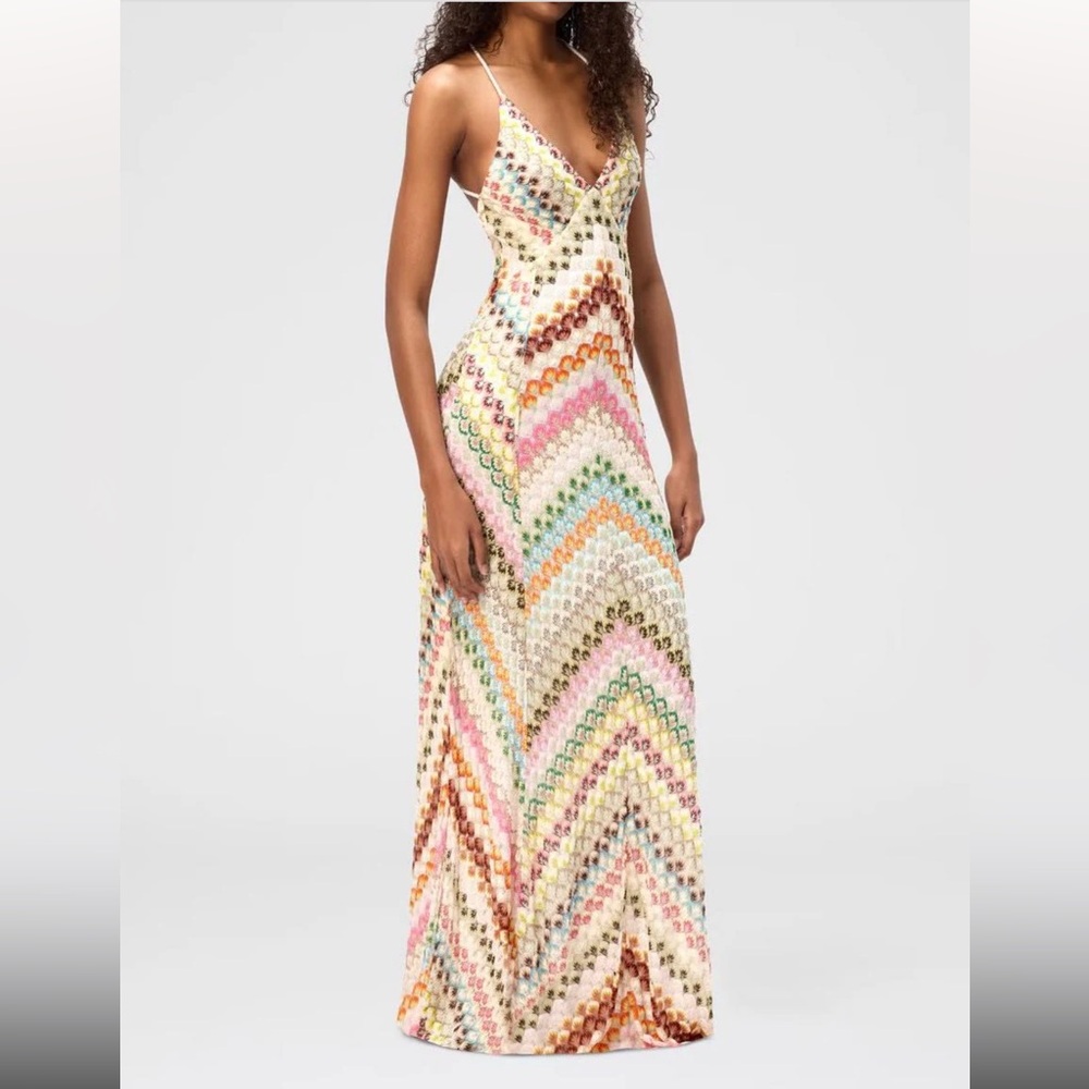 Multicolor Chevron Maxi Dress with Spaghetti Straps